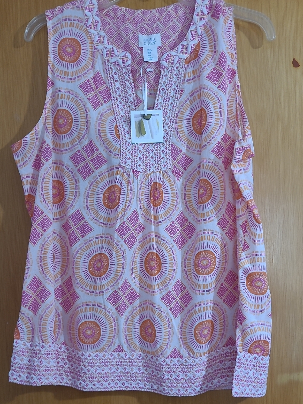 Sigrid Olsen Pink & Orange Printed Sleeveless Tank